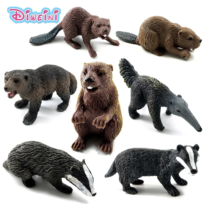 Simulazione foresta animale selvatico modello un pezzo tasso Wolverine Anteater Beaver Bear action figure PVC giocattolo figurine regalo per i bambini