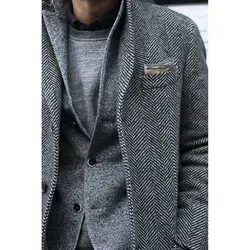 Blazer Men Fashion 2023 Design Dark Grey Extra Wide Herringbone Custom Made Tweed Blazer For Men Blazers For Men Tweed Jacket