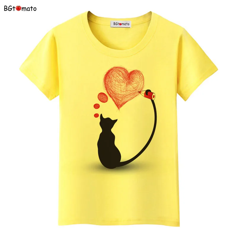 Black cat pink love T-shirt women lovers story Literature and art shirts Good quality brand New casual tops tees