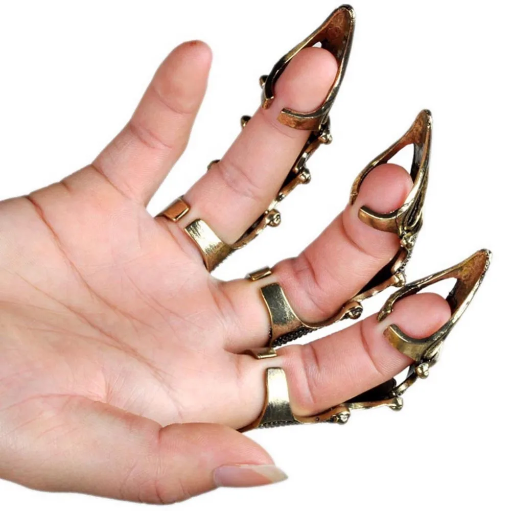 2pcs Punk Gothic Full Finger Armor Talon Claw Rings Robot Metal Armoring Joint Knuckle Ring for Women Men Party Jewelry