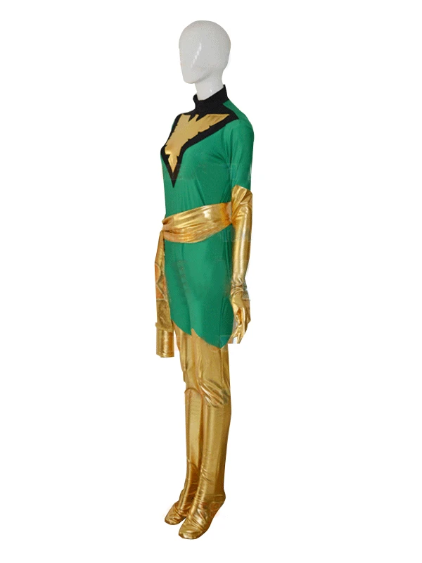 Freeshipping Green Jean Grey Phoenix Spandex Woman Cosplay Halloween Costume