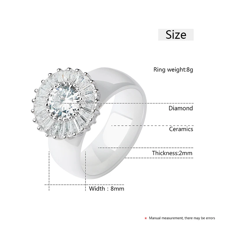 100% S925 Sterling Silver Elegant Women Dazzling Flower Ring CZ Zircon Anniversary Ring Healthy Ceramic Rings Wedding Engagement