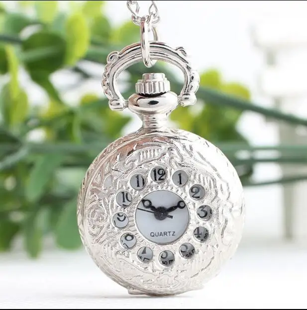 New fashion quartz silver Hollow out loops Modern hours pendant Necklace pocket watches gift