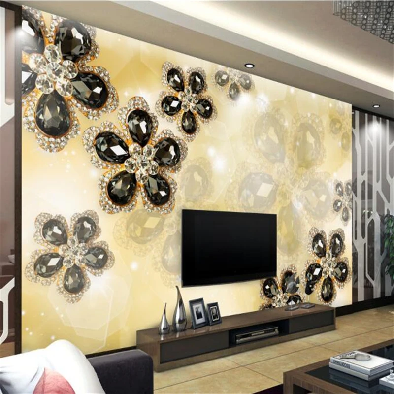 

beibehang 3d custom photo wall paper stickers Diamond jewelry embossed flowers European 3d TV backdrop wallpaper for wall