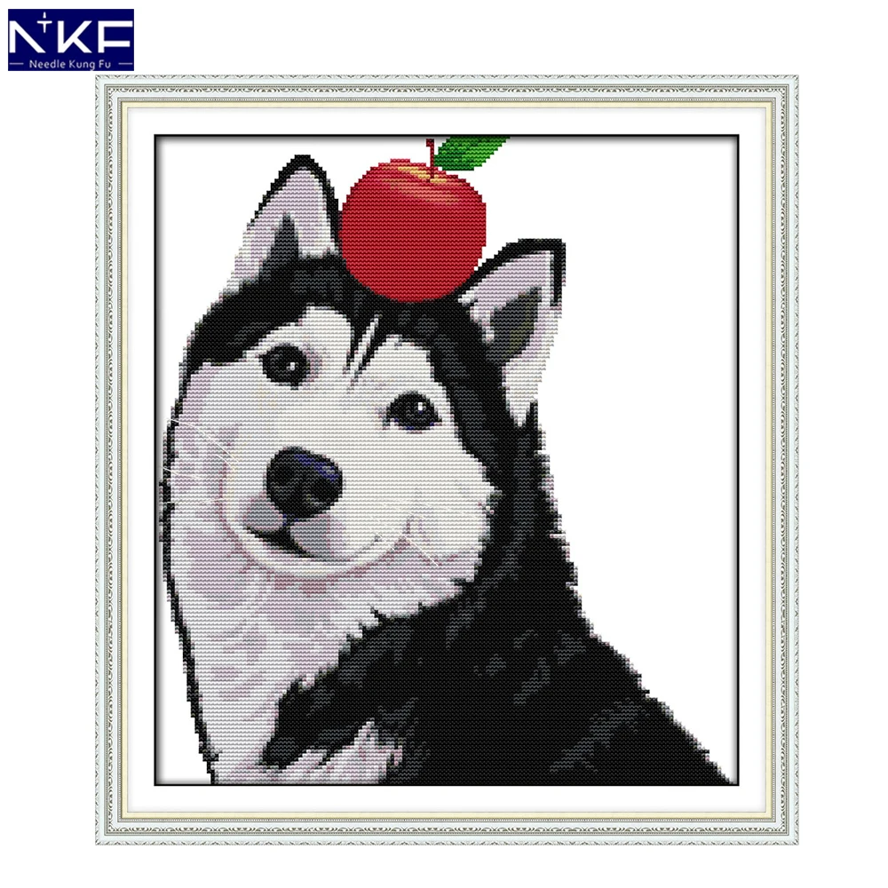 NKF Apple Huskies Cross Stitching Handmade Craft Needlework Cross-Stitch Embroidery Kit Cross Stitch for Home Decor