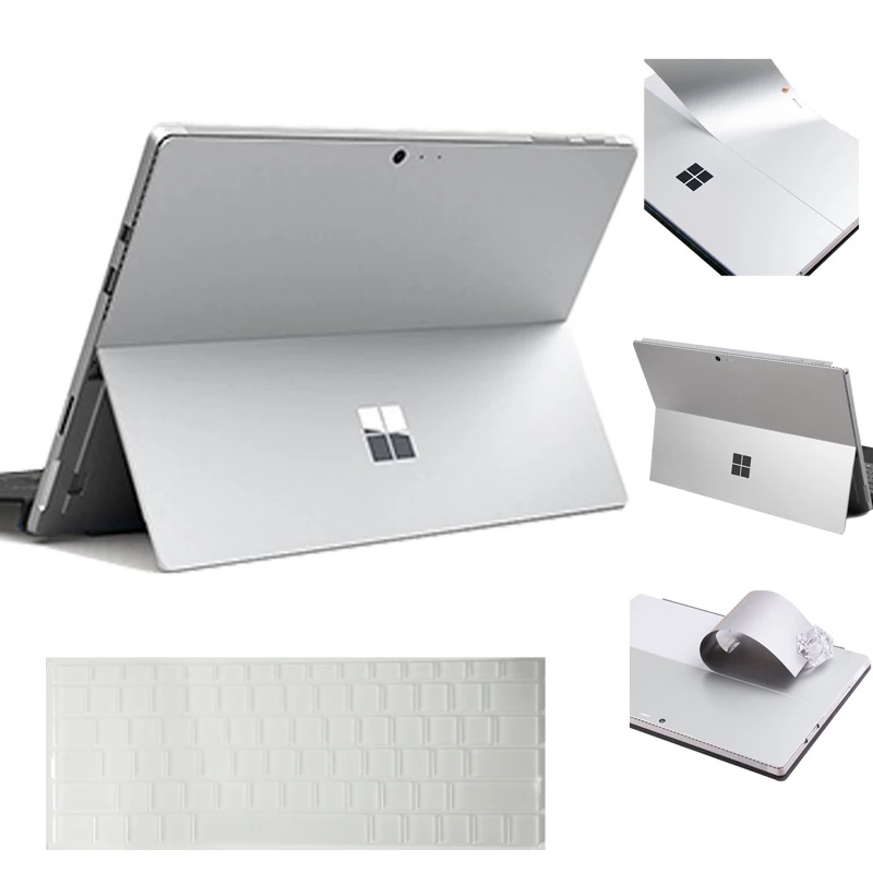 Silver Laptop Sticker for Microsoft New Surface Pro, Anti-scratch Bubble Free Removable Decals with US Clear TPU Keyboard Skin