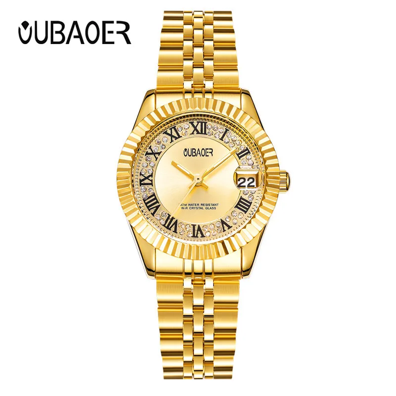 

OUBAOER Luxury Brand Gold Steel Women's Quartz Wristwatch Fashion Watches Casual Dress Business Watch women Clock Montre Femme