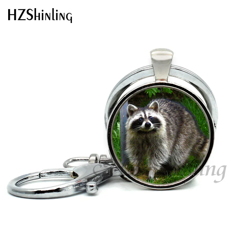 2017 New Arrival Common Raccoon Keychains Raccoon Jewelry Cute Animal Glass Dome Key ring Wholesale