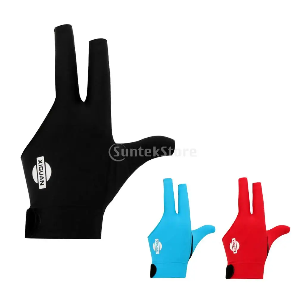 3-Finger Professionelle Stretchy Atmungsaktiv Schweiß Absorbieren Links Hand Snooker Handschuh Pool Queue Billard Handschuh Blau Rot Schwarz