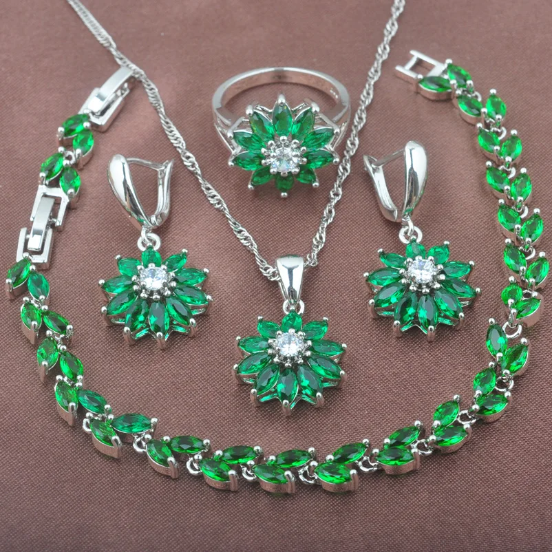

Green Zirconia 925 Silver Women's Jewelry Sets 2022 New Wedding Bracelet Pendant Earrings Ring Brithday Gift YZ0436