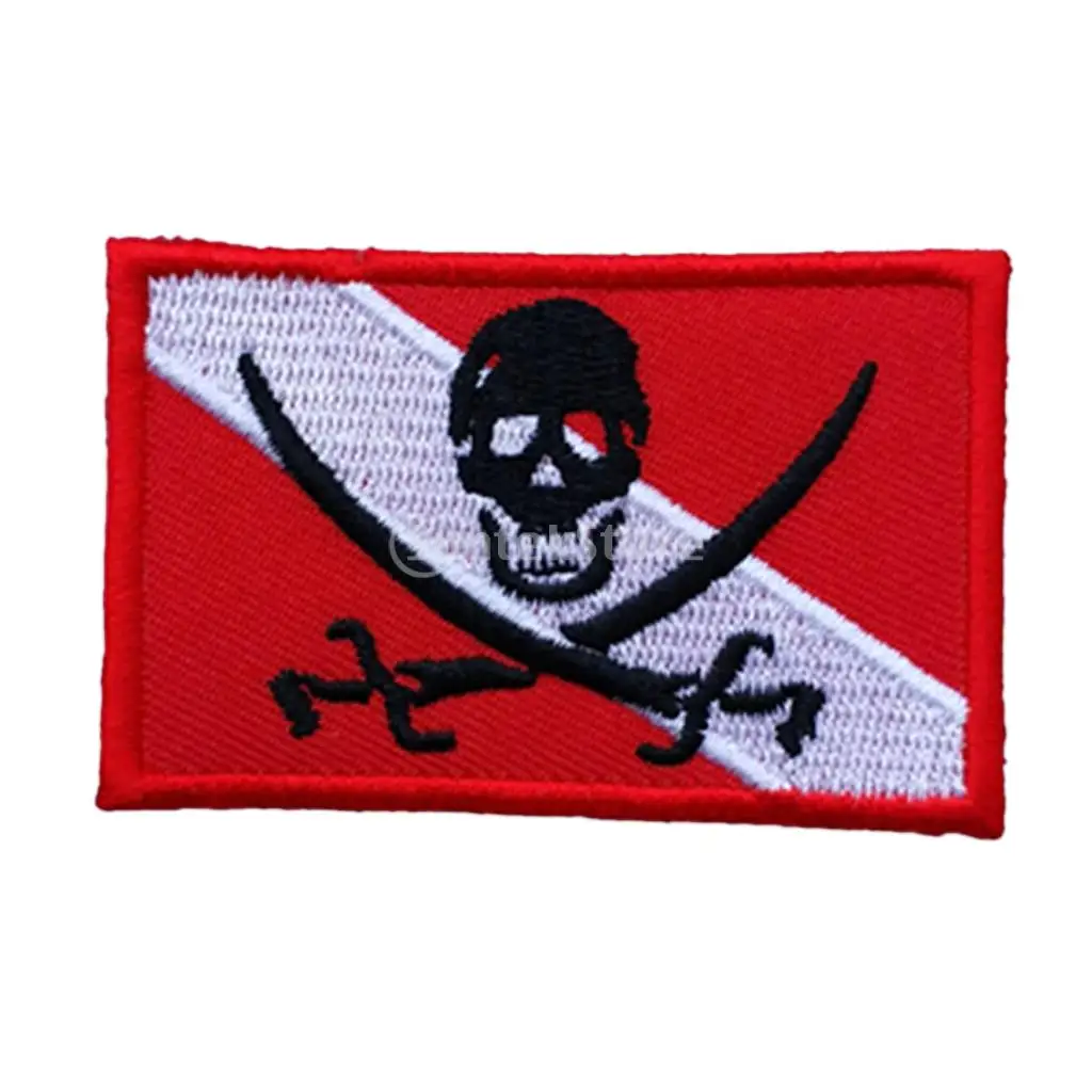 Diver Down Pirate Flag Patch Patches Backpack Badge Scuba Diving Dive Iron On Embroidered