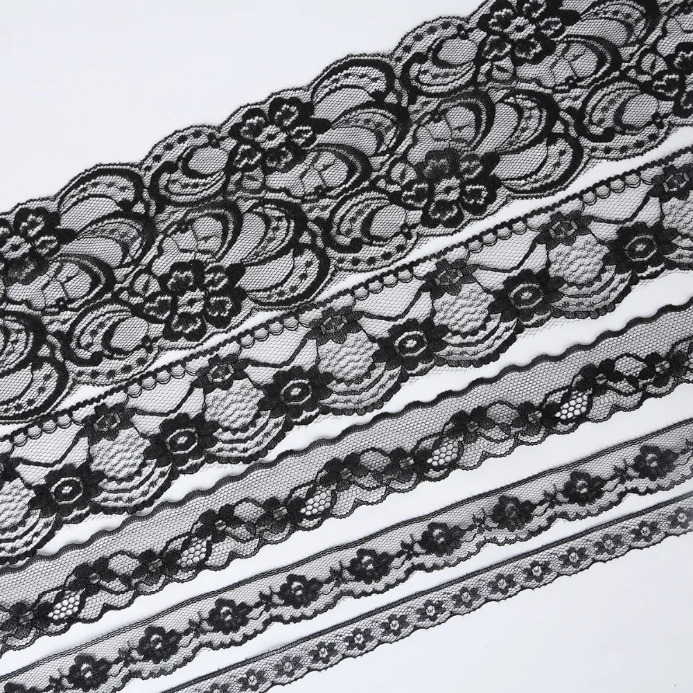 10 ياردة/مجموعة شريطة من الدانتيل تقليم النسيج 14-85 مللي متر الديكور عالية الجودة الدانتيل الأسود للملابس DIY بها بنفسك الاكسسوارات الحرفية