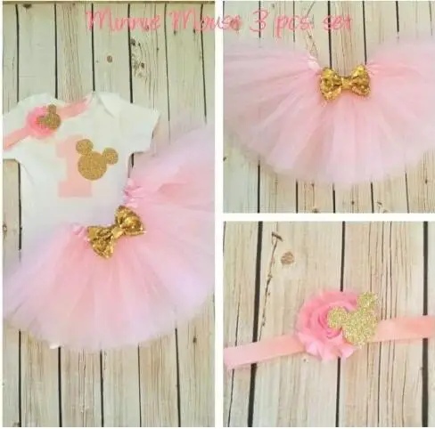 

custom first birthday girls infant bodysuit onepiece Tutu Dress romper Headband Outfit Sets baby shower New Year party favors