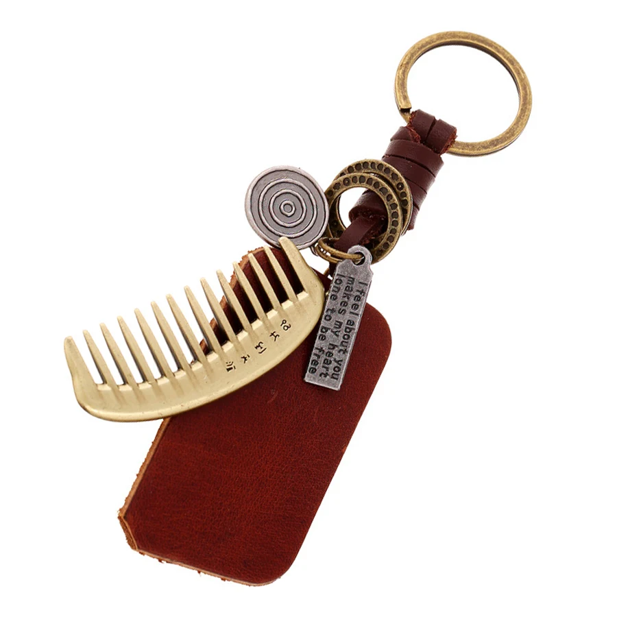 Punk Vintage Bronze Plated Comb Keychain Bag Keyfobs Llaveros Charm Car Key Chain Ring Holder Novelty Accessories Gift FY052