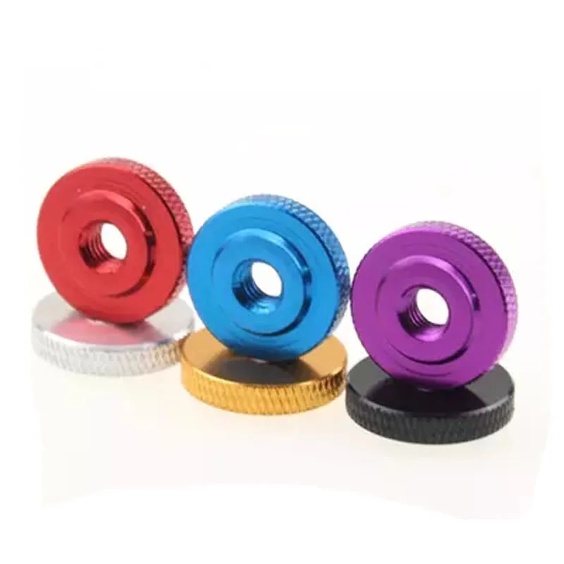 2pcs M5 Single layer hand nut Knurled aluminum alloy Thin small step nuts Oxidized multicolor