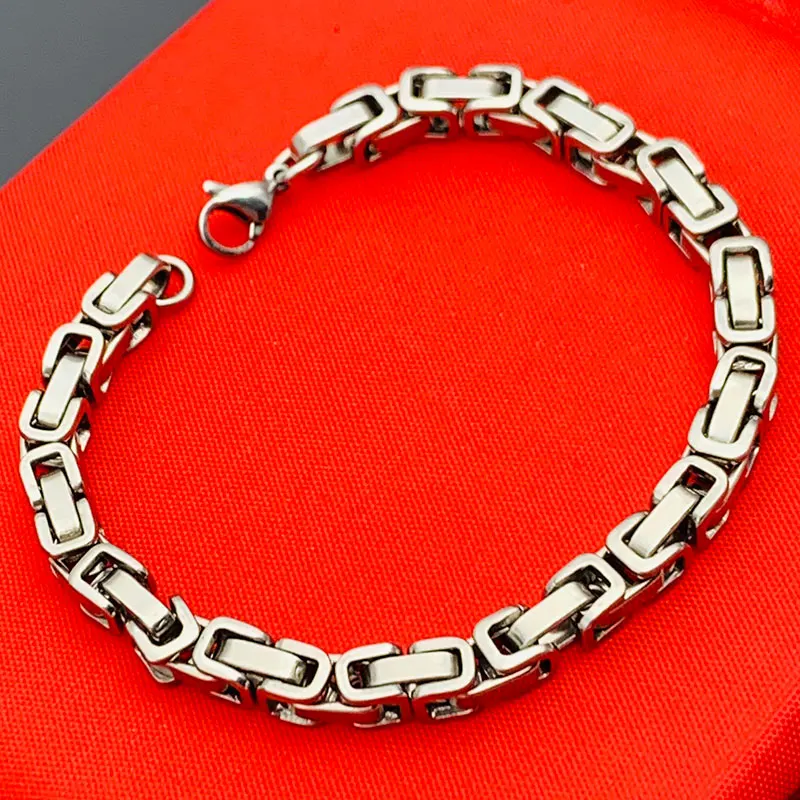 Men Jewelry Bracelet 316 Stainless Steel Byzantine Box Link Necklace Bracelet