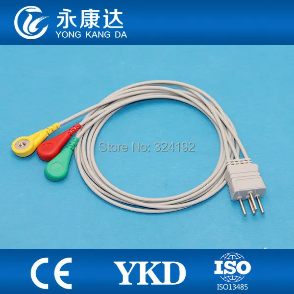 Free shipping for NEC Din style ECG leadwire set,3 lead holter cable