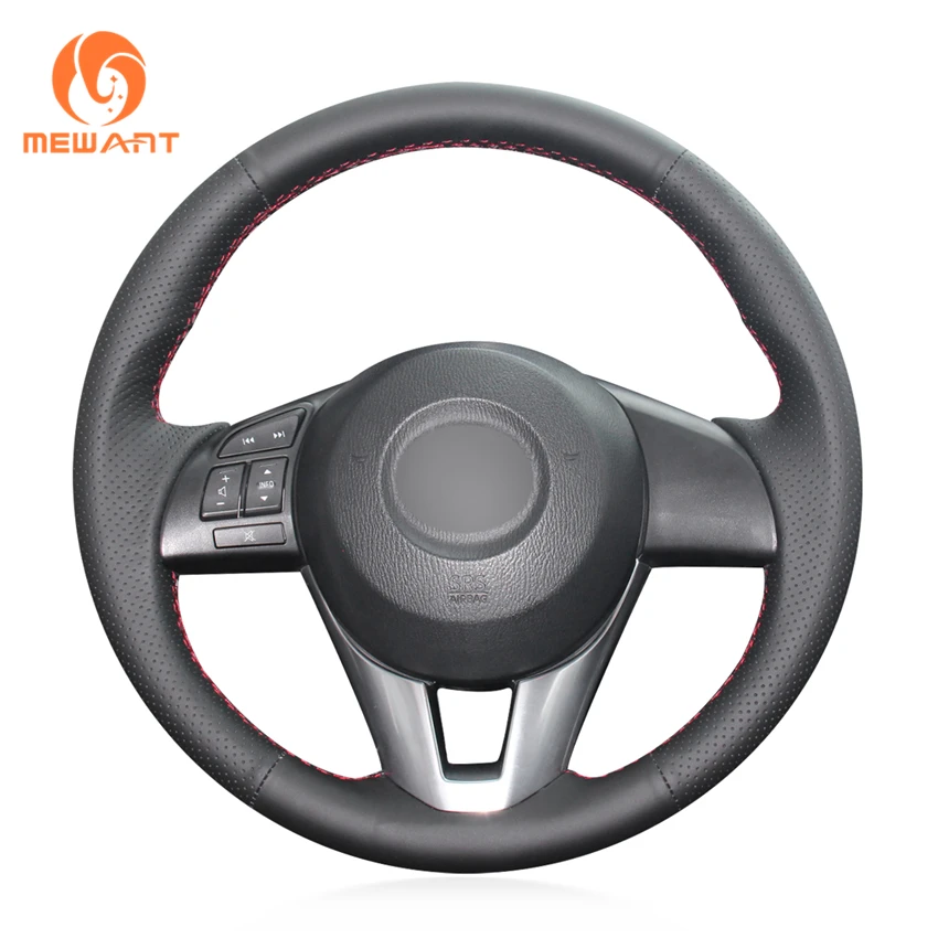 MEWANT Black Genuine Leather Car Steering Wheel Cover for Mazda 3 Axela Mazda 6 Atenza 2 CX-3 CX-5 Scion iA Toyota Yaris