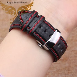 Watch band 18mm 20mm 22mm 24mm Popular Red Stitching Carbon Fiber Fabric Replacement Genuine Leather Watchb and Starp Bracelets