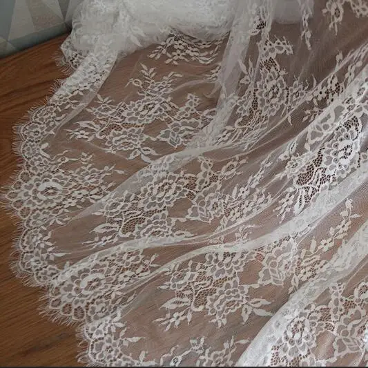 3M/lot 150cm wide hot selling best price eyelash chantilly embroidered lace traditional wedding lace fabric white/black SC381