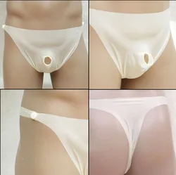 Sexy thong Panties jockstrap Latex Panties Men Open Erotic Underwear Latex Rubber Shorts with Ball and Half PenisSheath Ring