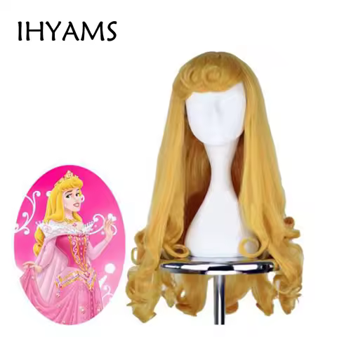 Anime Sleeping Beauty Princess Aurora Wig Briar Rose Women Long Yellow Hair Cosplay Costume Halloween Party Wigs + Wig Cap
