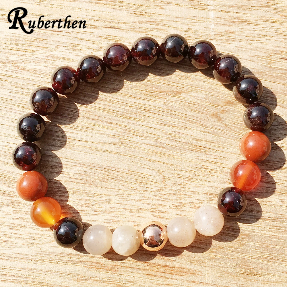 Ruberthen New Design Energy Vitality Bracelet  Chakra Healing Crystals Bracelet Garnet Sunstone Women`s Gift Bracelet