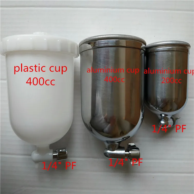 Darmowa wysyłka 400cc plastikowy kubek 400cc aluminiowy kubek 200cc aluminiowy kubek pistolet natryskowy butelka malowanie beczka 1/4 "PF łatwe, aby poradzić sobie z