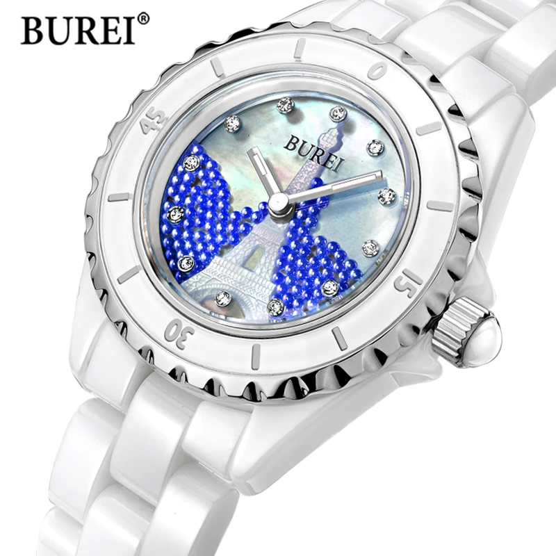 BUREI Brand Ladies Fashion Ceramic Bracelet Watch Women\'s Luxury Waterproof Sapphire Quartz Watches Clock for Women Montre Femme