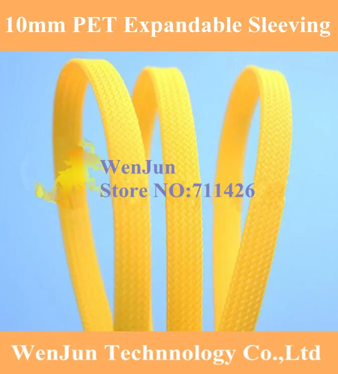 10mm PET Expandable Snakeskin network wire weaving mesh Braided Sleeving for Power cable---Yellow Color