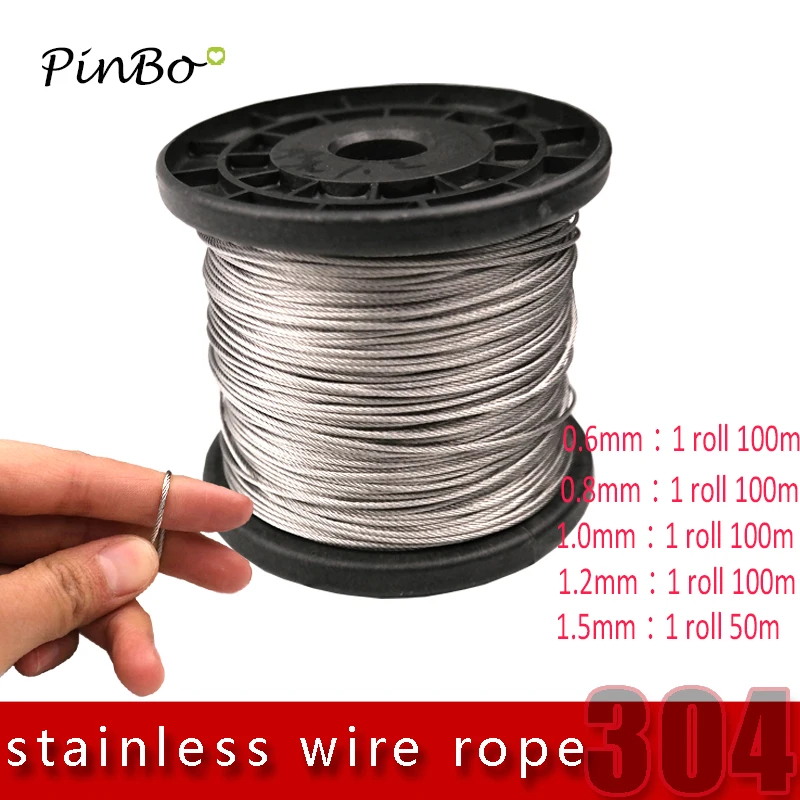 5 Meter 0.6mm 0.8mm 1mm 1.2mm 1.5mm 2mm 304 Steel Wire Rope Cable Clothesline Rustproof 304 Stainless Steel 7*7