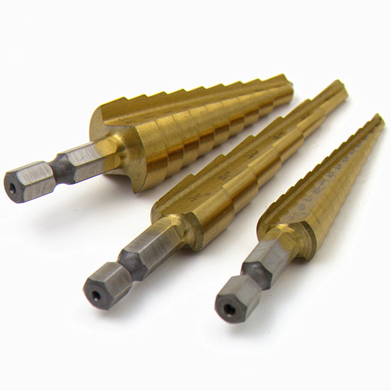 HSS خطوة الحفر Bits1/4 "إلى 3/4" النجارة الطاقة أدوات أسعار الجملة عالية الجودة 3 قطعة/المجموعة المعادن الحفر التيتانيوم