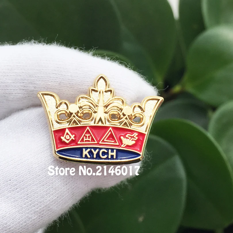 

10pcs Wholesale Masons Crown Souvenir Badges Metal Crafts Masonic KYCH Knight Commander Court of Honor Lapel Pin Enamel Brooch