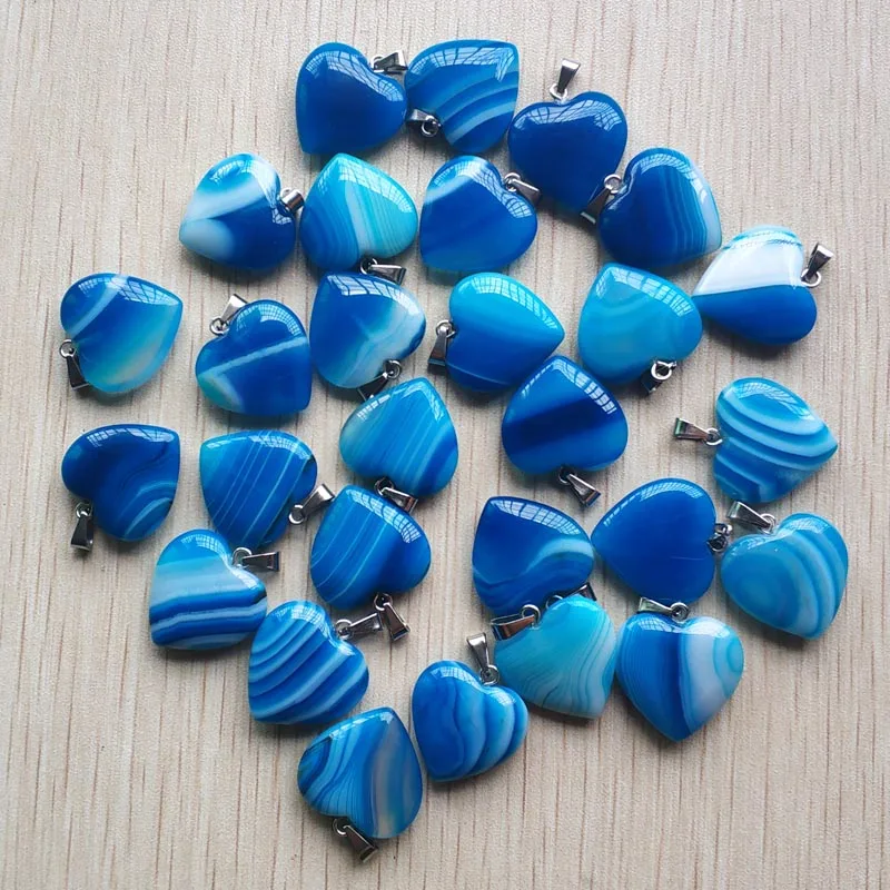 Wholesale 36pcs/lot fashion good quality blue stripe onyx heart shape charms pendants for  jewelry making 20mm free shipping