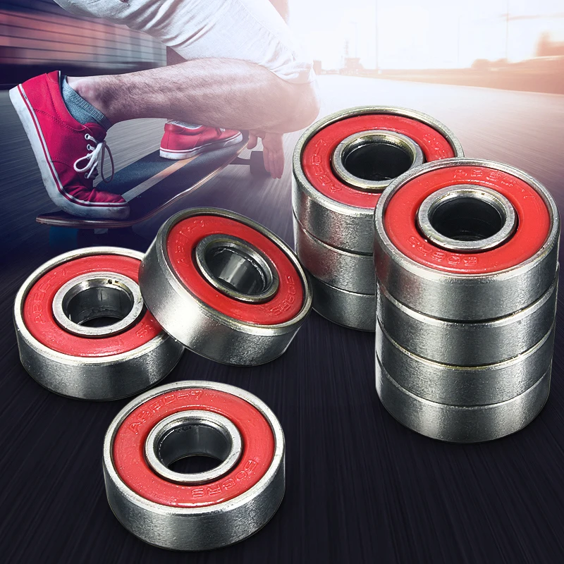 10Pcs 608 RS ABEC-5 Inline Roller Skate Wheel Bearing Anti-rust Skateboard Wheel Bearing Red Sealed Shafts