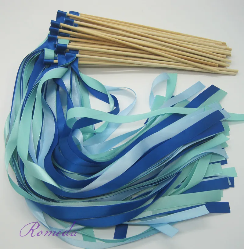 50pcs/lot New royal blue light blue light green wedding ribbon stick without bell  ribbon Twirling Streamers,ribbon wands