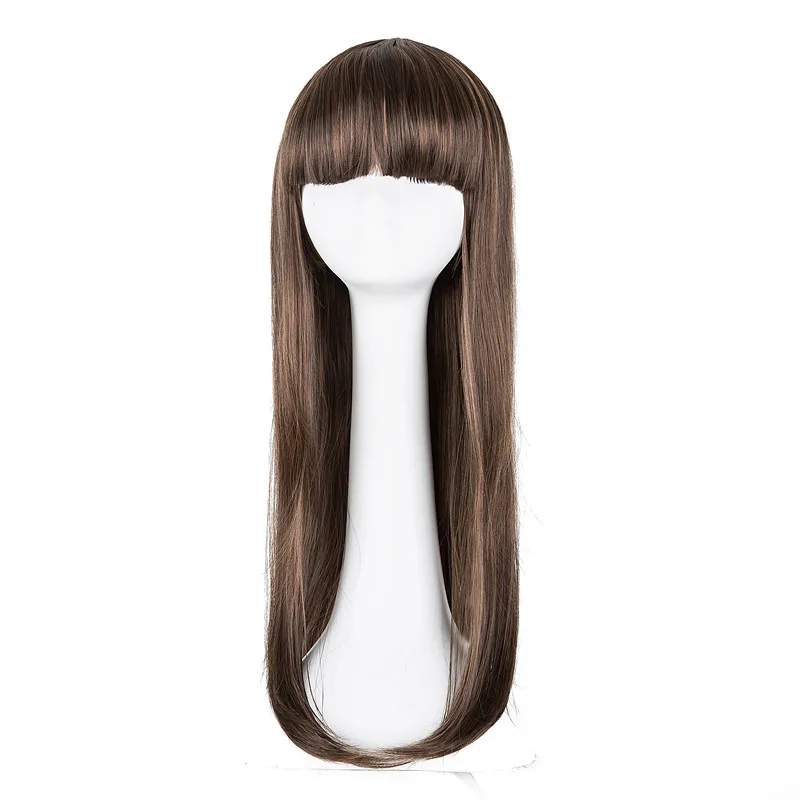 

Long Wavy Wig Fei-Show Synthetic Heat Resistant Light Brown Hair Flat Bangs Perruque Party Salon Women Female Costume Hairpiece