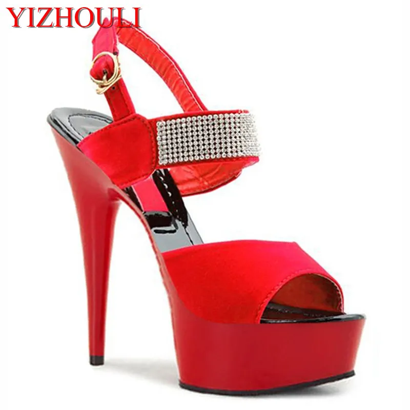 

Ultra high heeled stage stiletto shoes, 15cm high heeled party sandals, sequins decorated dance shoes