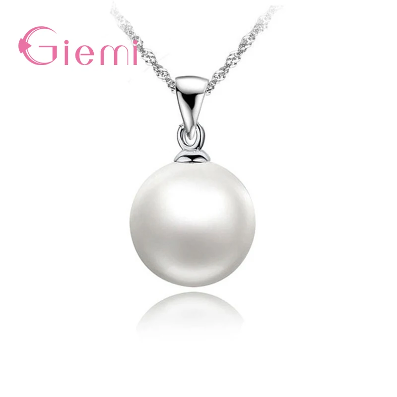 

Classic Romantic Simple Round White Pearls 925 Sterling Silver Pendant Necklace For Women Bridal Wedding Accessories