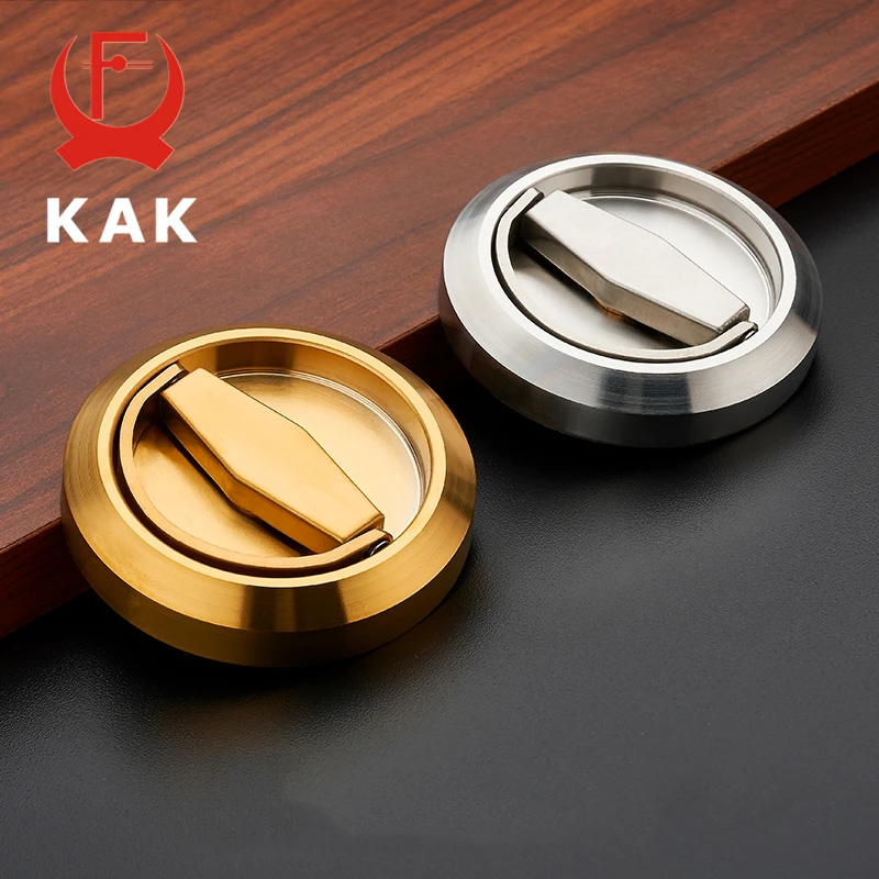 KAK 304 Stainless Steel Recessed Invisible Cup Door Handle Privacy Hidden Door Locks Cabinet Pulls Fire Proof Disk Ring Handle