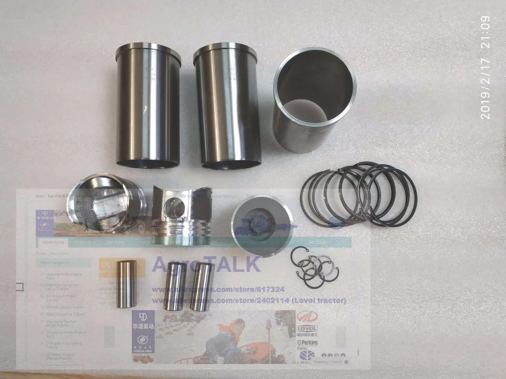 

Set of piston and liners, piston rings, piston pins etc for Laidong 3T30 engine for tractor like Luzhong, part number: