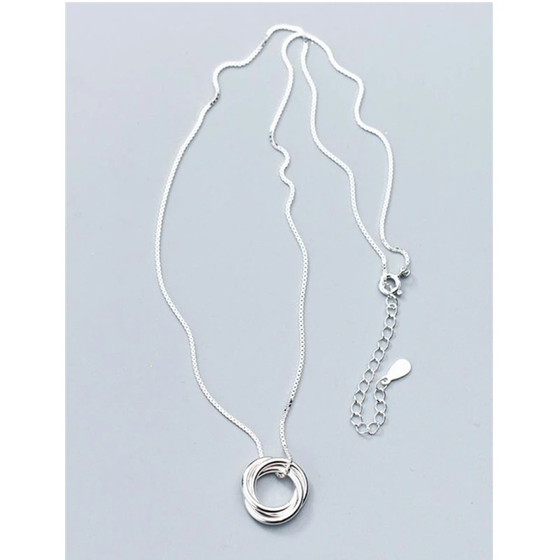 Fashion Three Layers Circular Shape Pendant Necklace For Women Contracted Design 925 Sterling Silver Jewelry