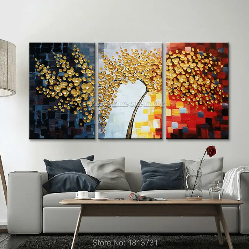 

Wall Art tree painting 3 Pieces Panel Palette Knife Hand Painted Flower painting On Canvas Wall Pictures For Living Room home