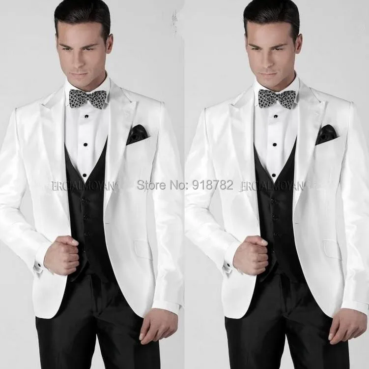 

2018 Custom Made Groom Tuxedo Men Slim Fit Suits White Wedding Suits For Men Tuxedos Costume Homme (Jacket+Pant+Vest)