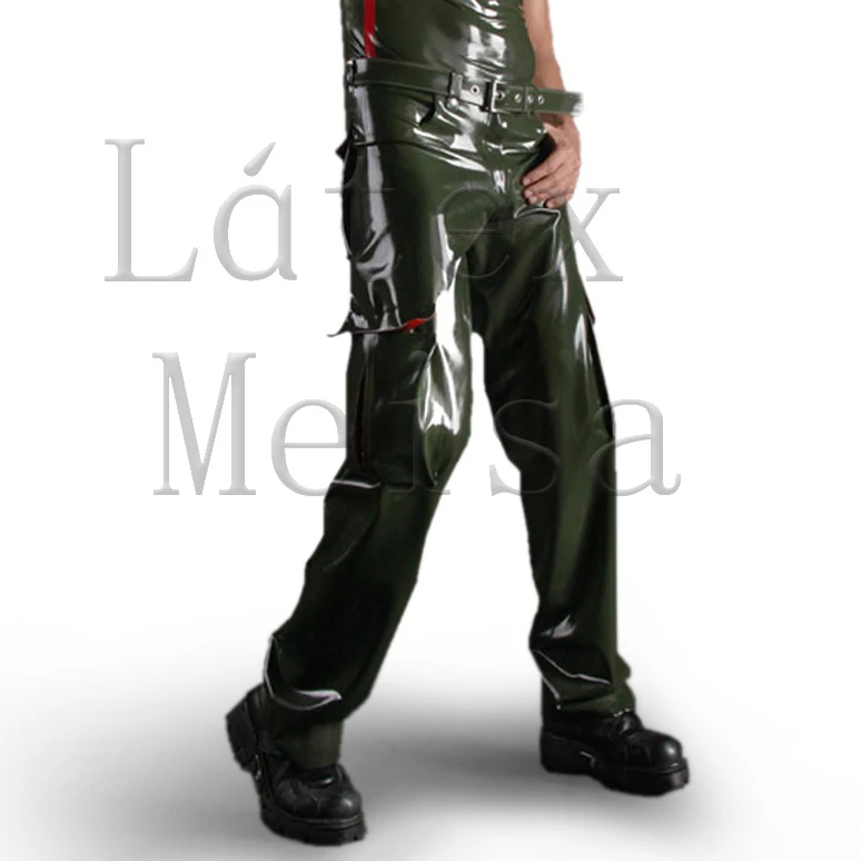 Army green color cargo latex pants plus size latex trousers for men