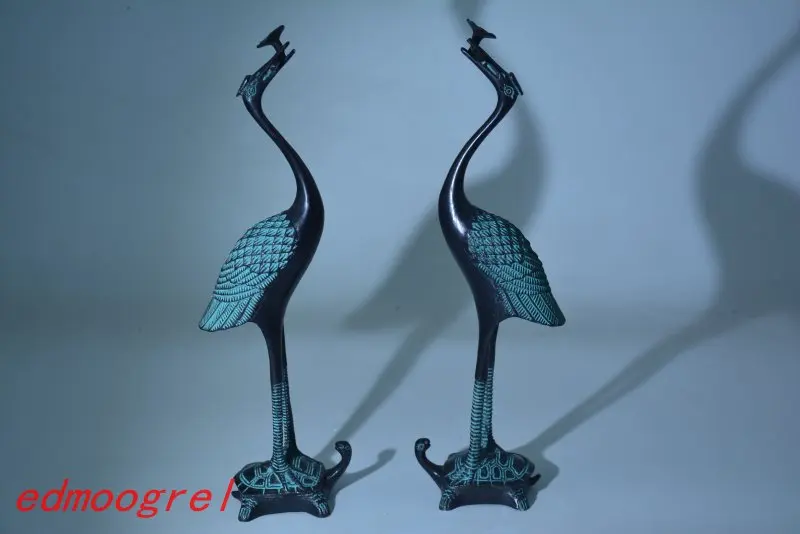 Rare Distinctive Qing Dynasty(1720--1768) bronze Statue turtle&crane,25cm(h)*7cm(l)5cm(k).a pair,Free shipping