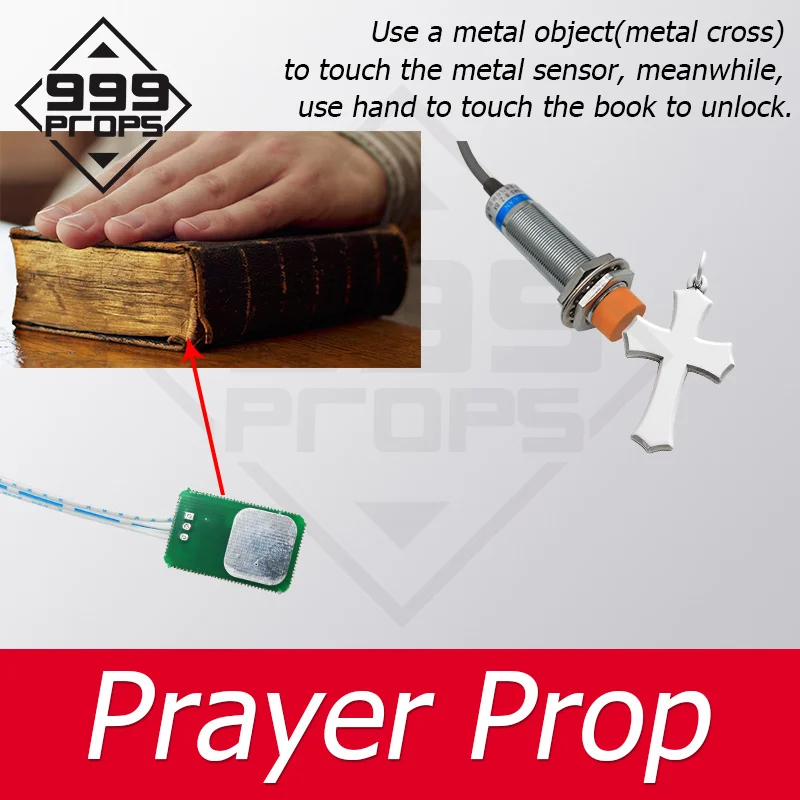 

Prayer Prop Real life room escape trigger the touch sensor and metal sensor at the same time to open door Chamber game