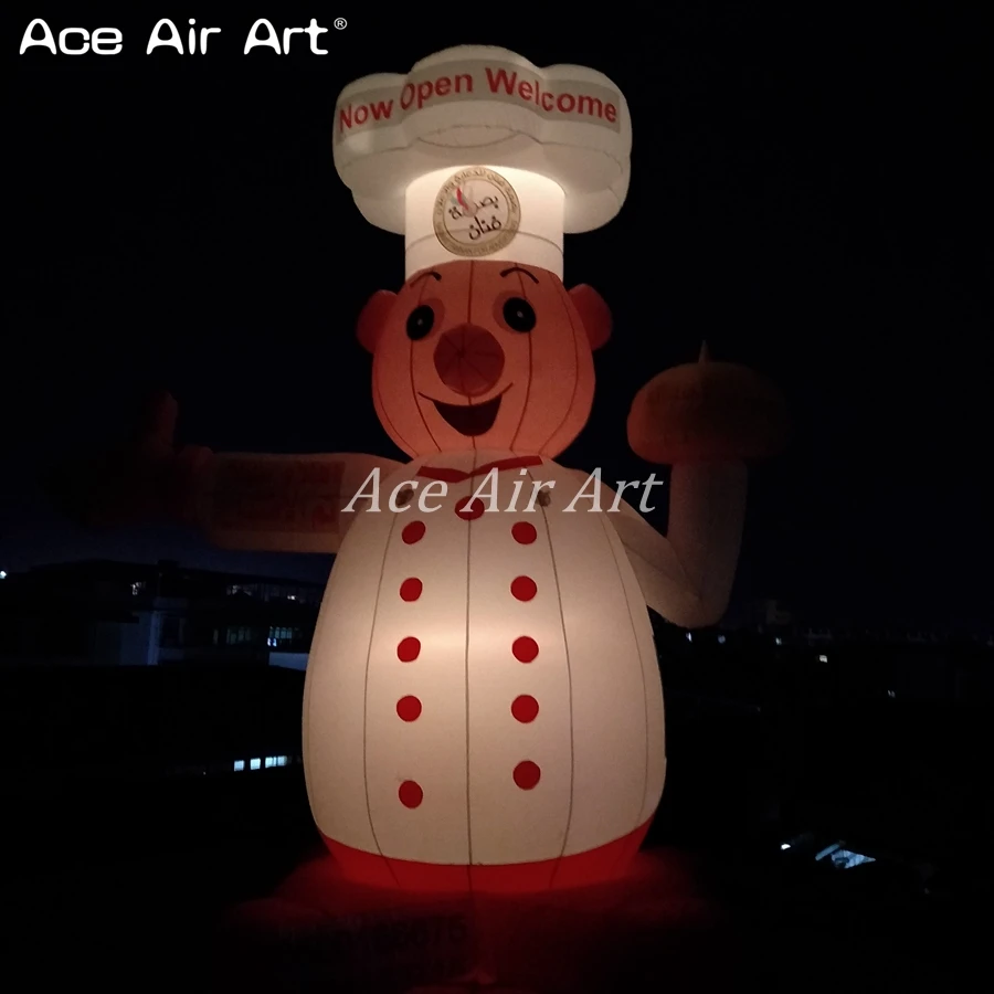 Hot sale giant standing inflatable cook model inflatable chef replica with/without colorful LED lights for restaurant promotions