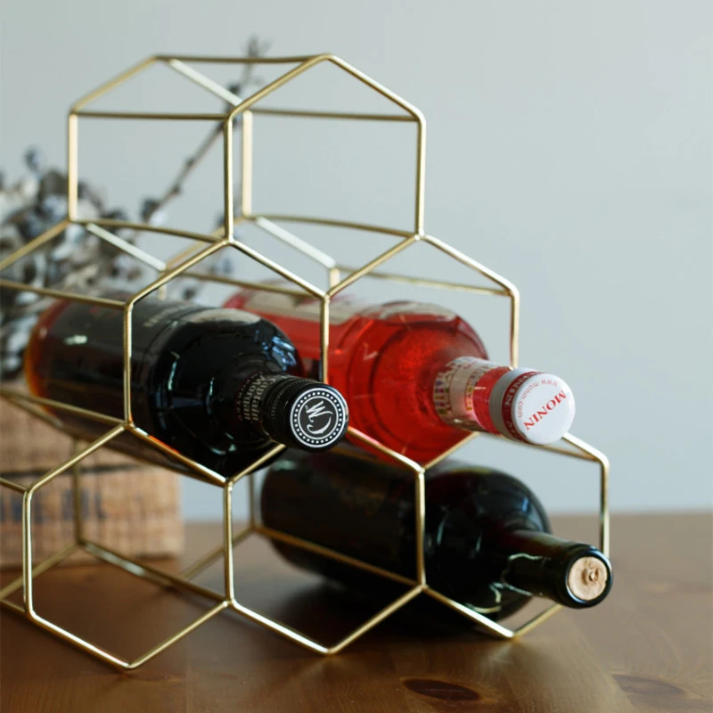 Creative Geometric Red Wine Storage Rack, Metal, Simple Household, Grape Wine Shelf, Restaurant Tableware, Bar Tool, 1Pc