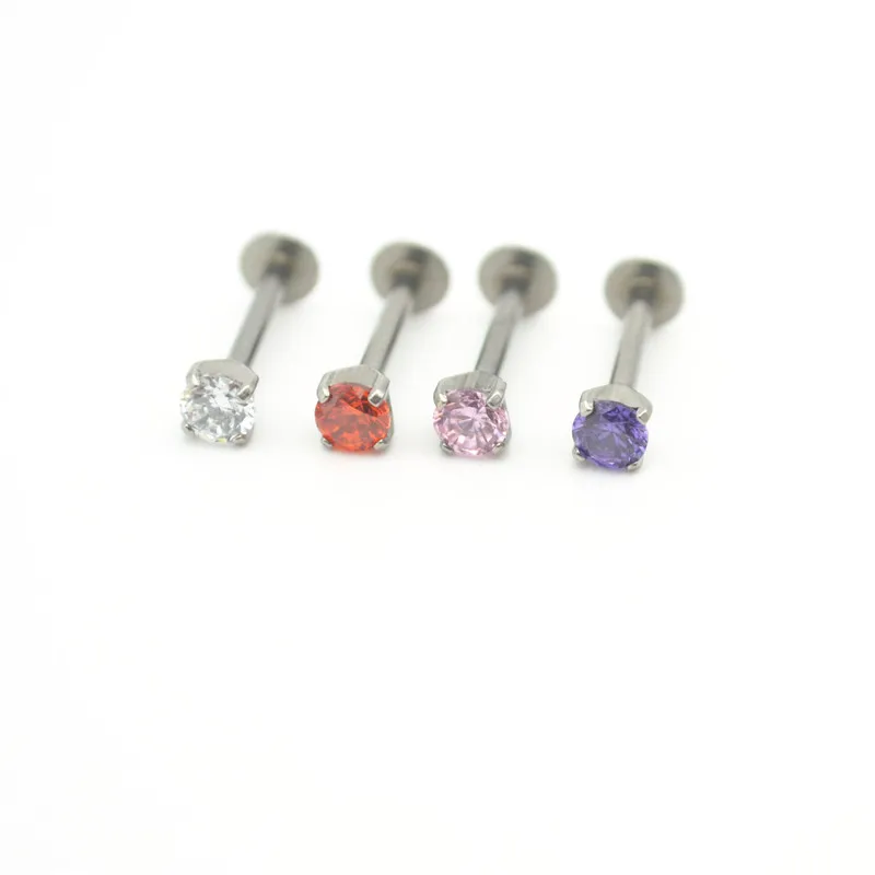 

Labret Stud 16G CZ Gem Round Tragus Lip Monroe Ear Cartilage Stud Earring Piercing Punk Cubic Zirconia 4 claw design